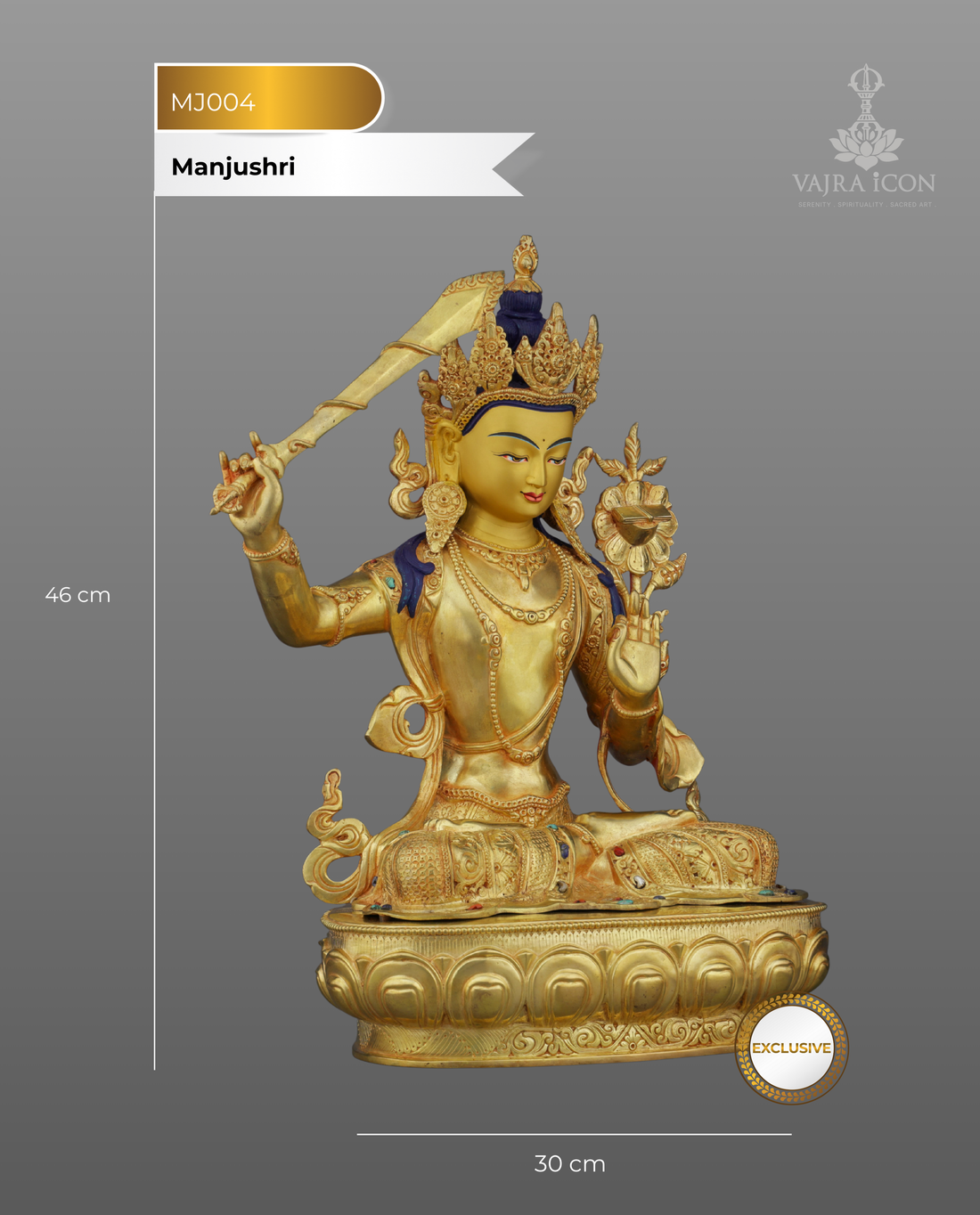 Divine Enlightenment | Masterful 24K Gold Gilded Manjushri Buddha Statue from Nepal - Handcrafted Buddhist Statue - Authentic Sacred Art