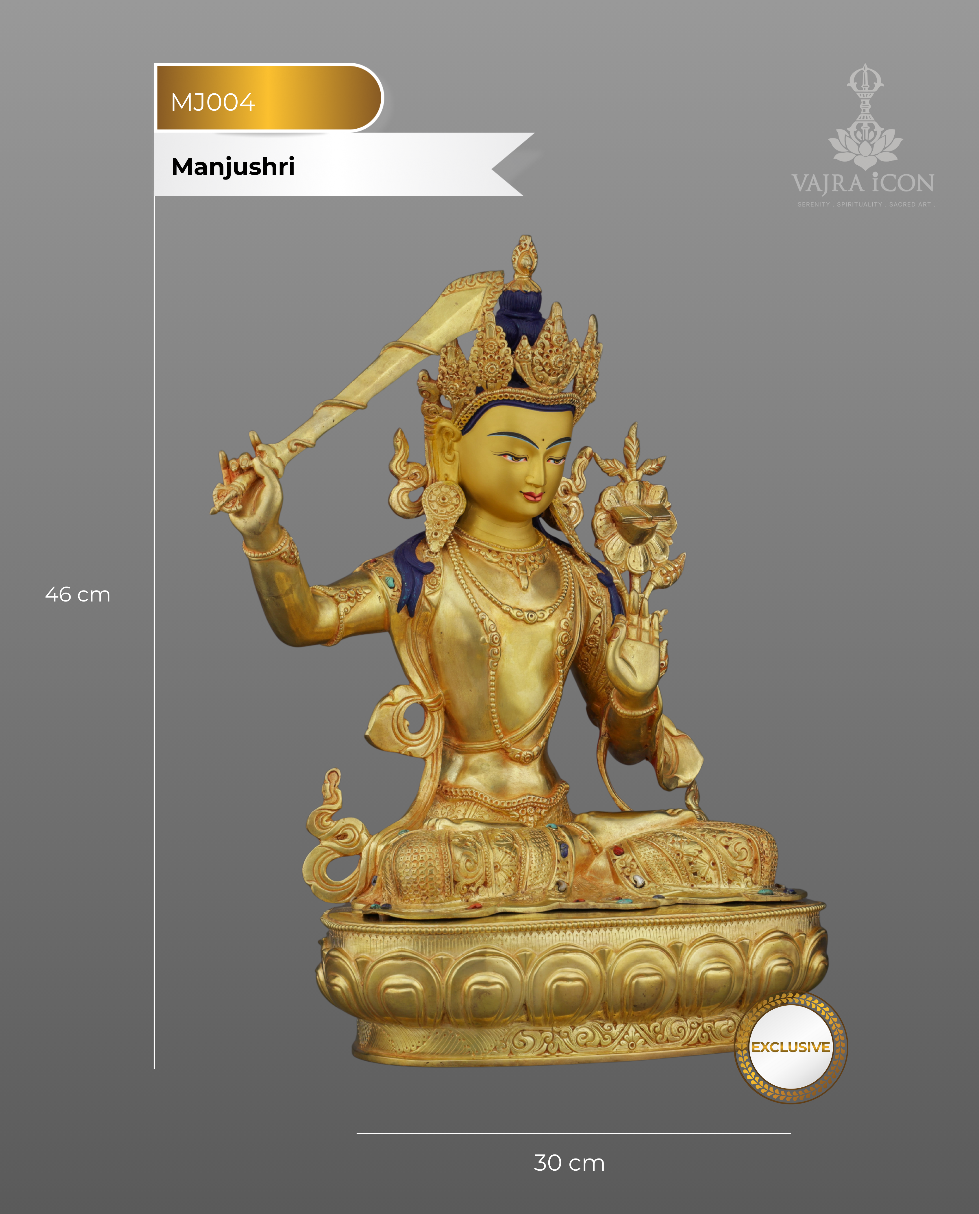 Divine Enlightenment | Masterful 24K Gold Gilded Manjushri Buddha Statue from Nepal