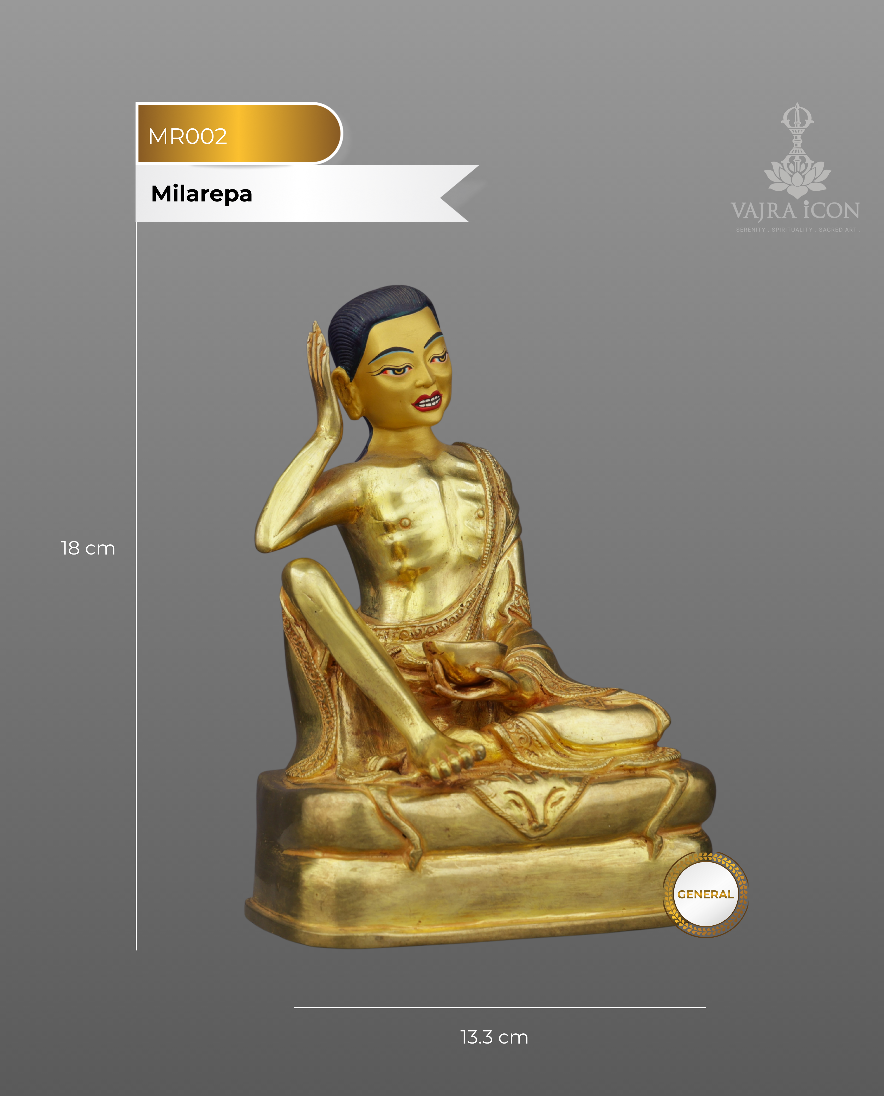 Exquisite 24K Gold Gilded Milarepa Statue | Tibet's Greatest Yogi and Poet Saint