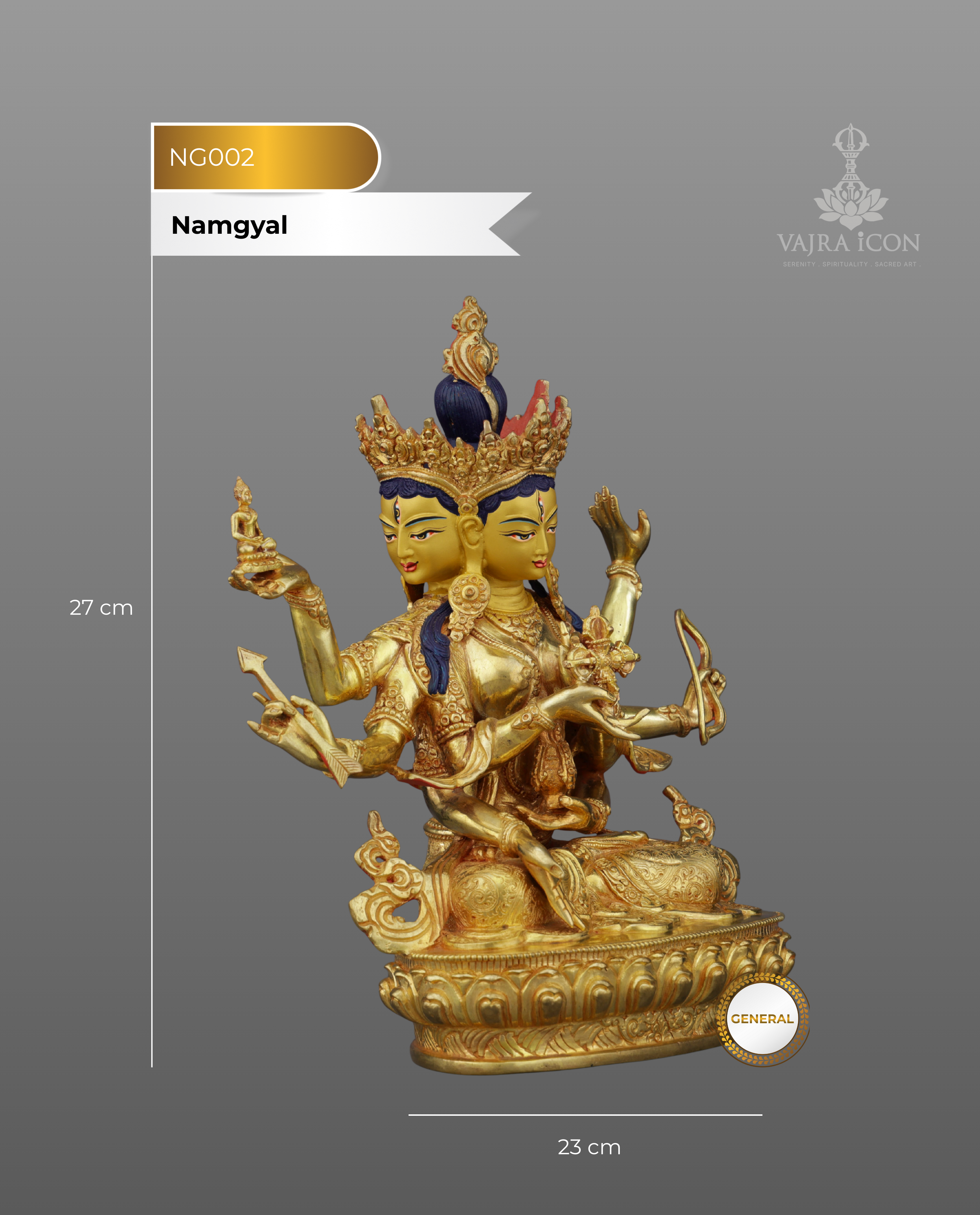 Magnificent 24K Gold Gilded Namgyal Statue | Goddess of Longevity and Victory