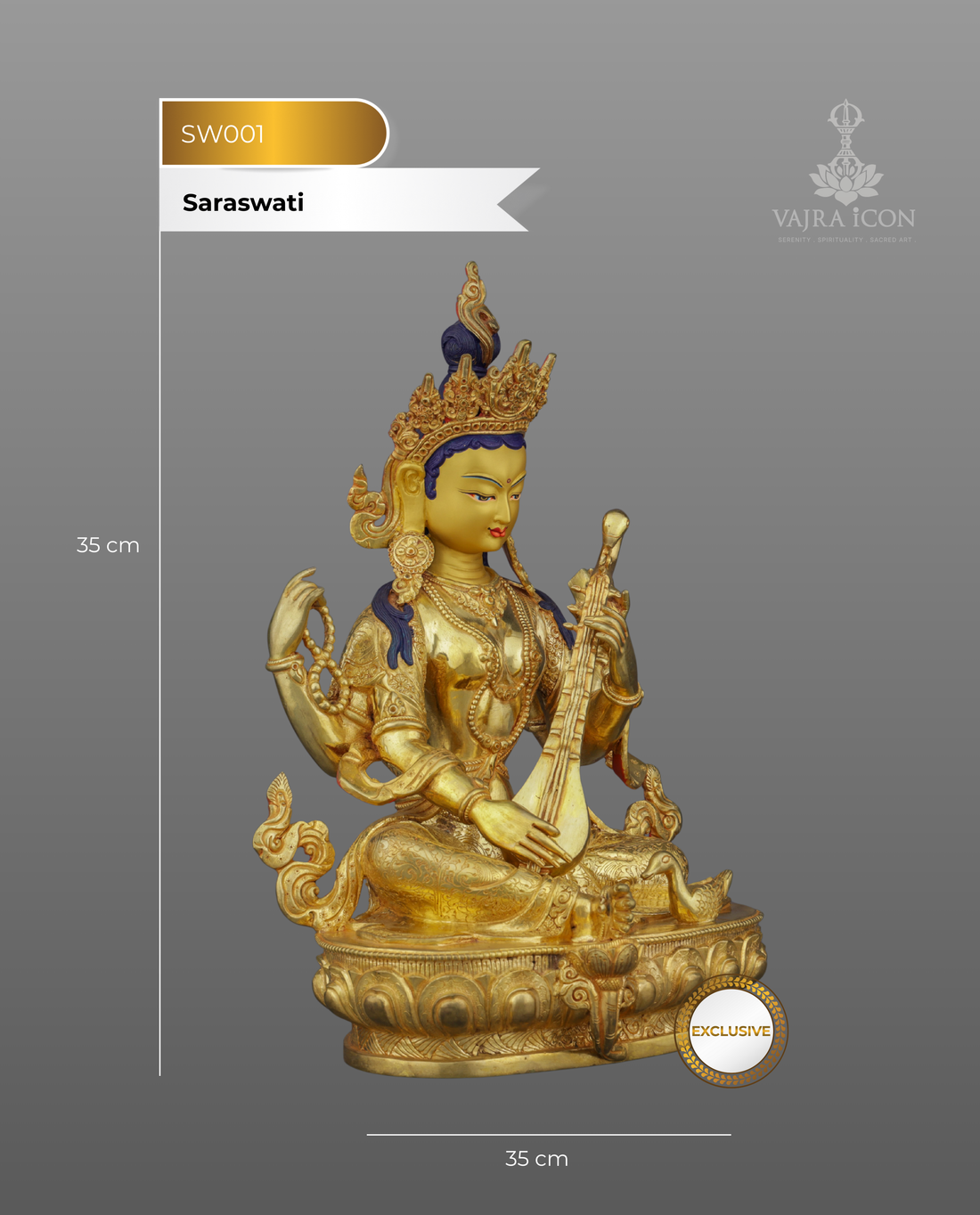 Goddess of Knowledge | Exquisite 24K Gold Gilded Saraswati Statue from Nepal - Handcrafted Buddhist Statue - Authentic Sacred Art