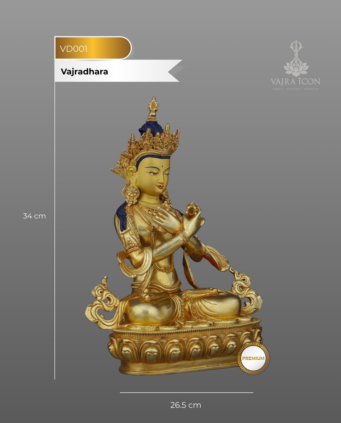 Primordial Wisdom Embodied | Nepalese Handcrafted 24K Gold Gilded Vajradhara – Supreme Buddha of Tantric Enlightenment - Handcrafted Buddhist Statue - Authentic Sacred Art