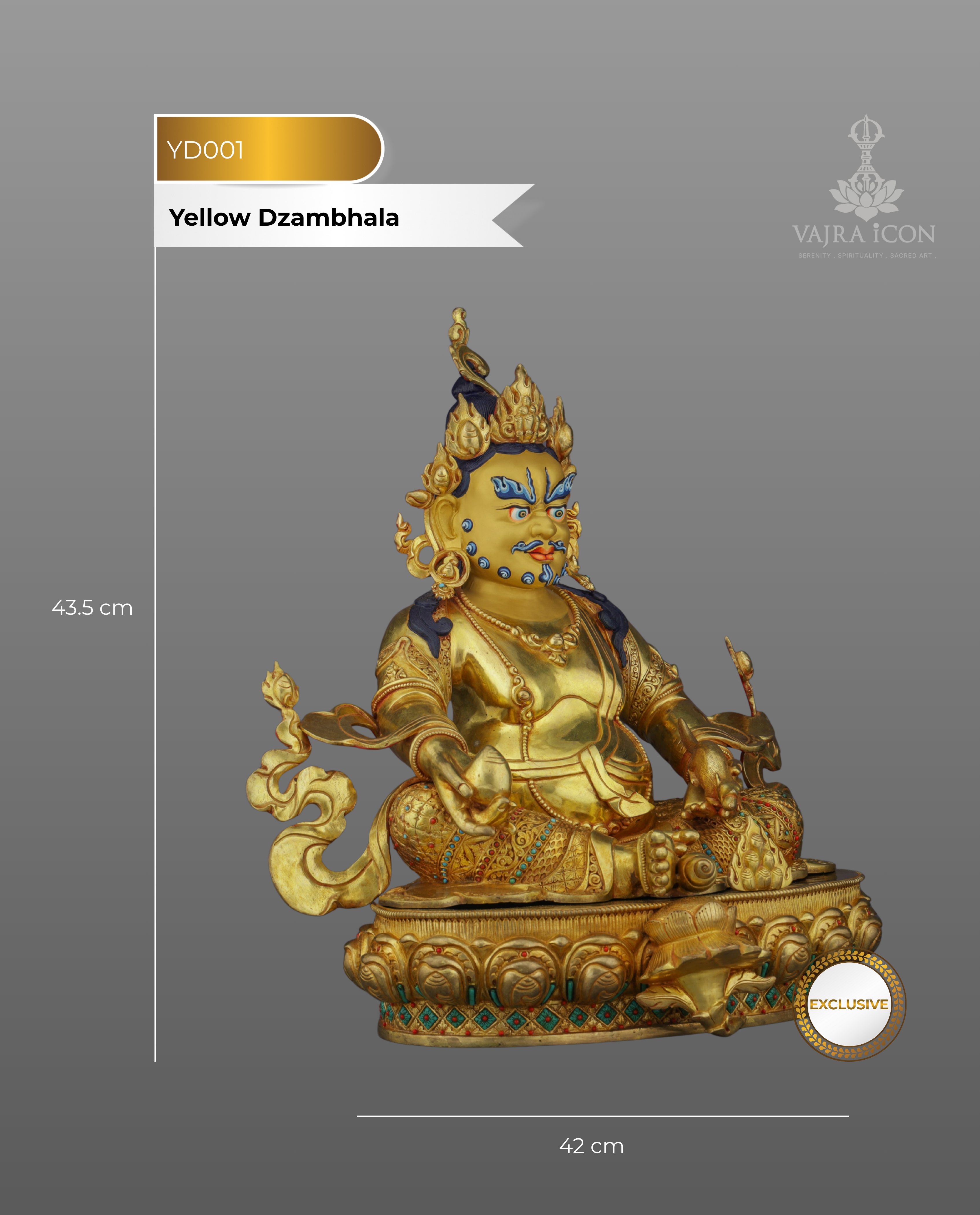 Golden Abundance Guardian | Nepalese Handcrafted 24K Gold Gilded Yellow Dzambhala – Deity of Wealth and Prosperity