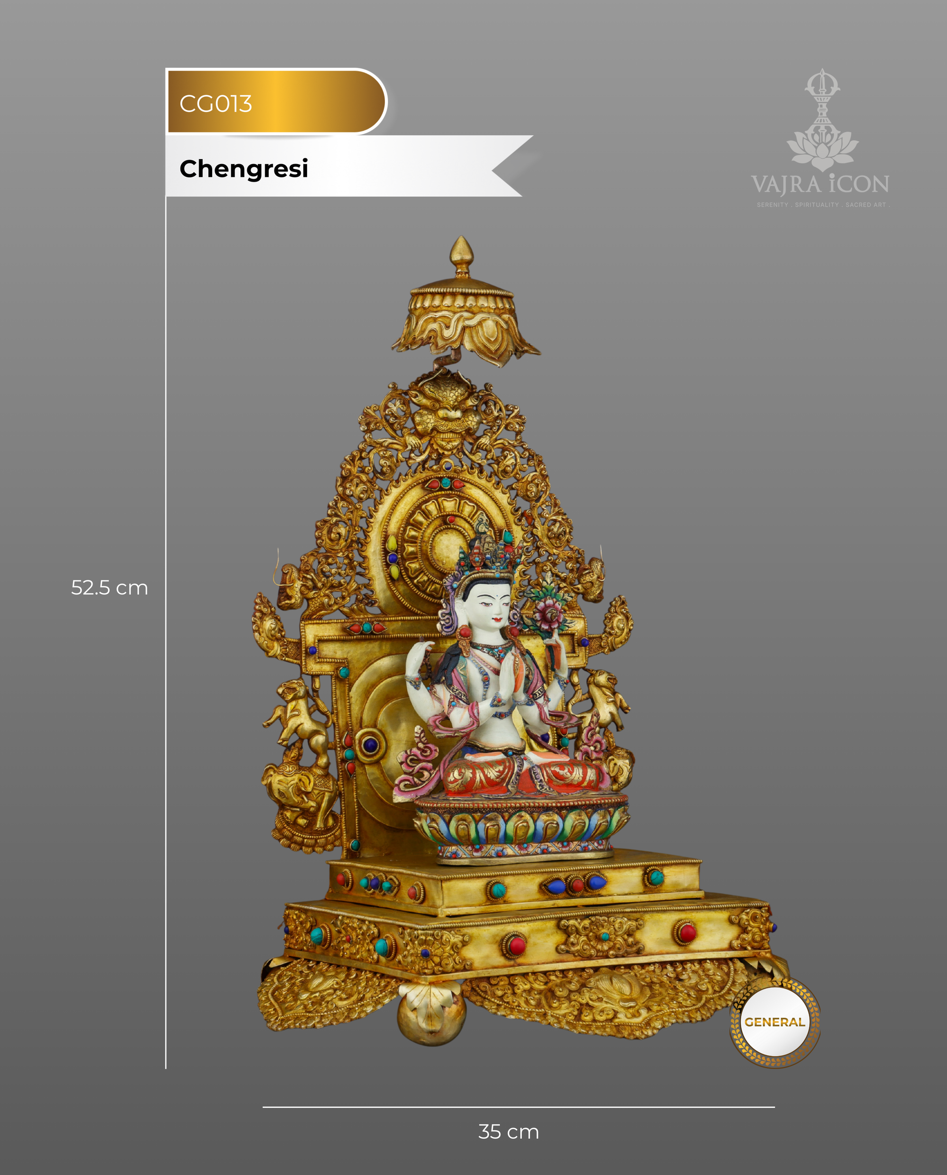Enthroned Compassion | Magnificent Chengresi on Celestial Throne - Authentic Handcrafted Statue