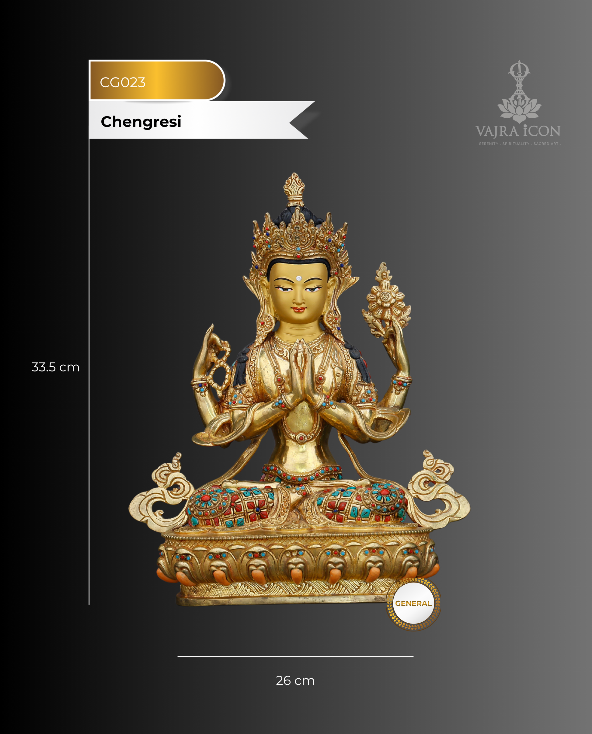 A Thousand Arms Could Not Hold Enough Compassion | 24K Gold Gilded Chengresi From Nepal - Authentic Handcrafted Statue