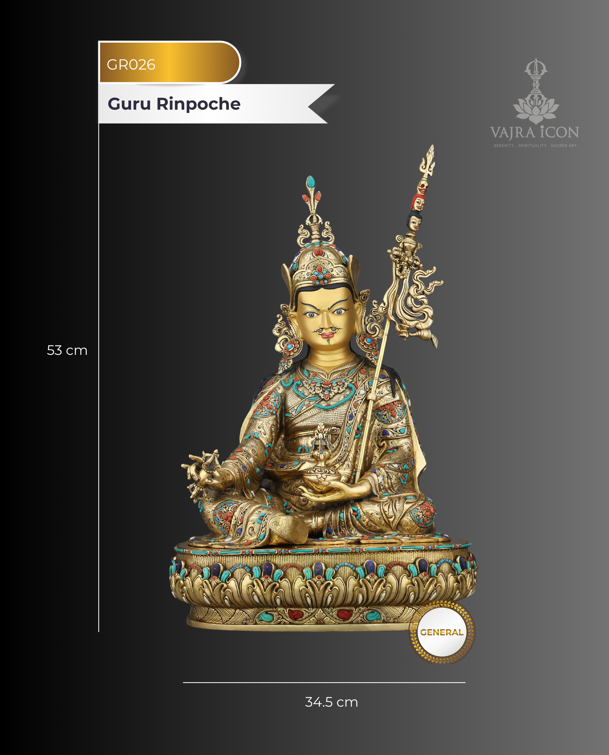 Magnificent 24K Gold Gilded Guru Rinpoche Statue – A Monumental Treasure of Tibetan Mastery - Authentic Handcrafted Statue