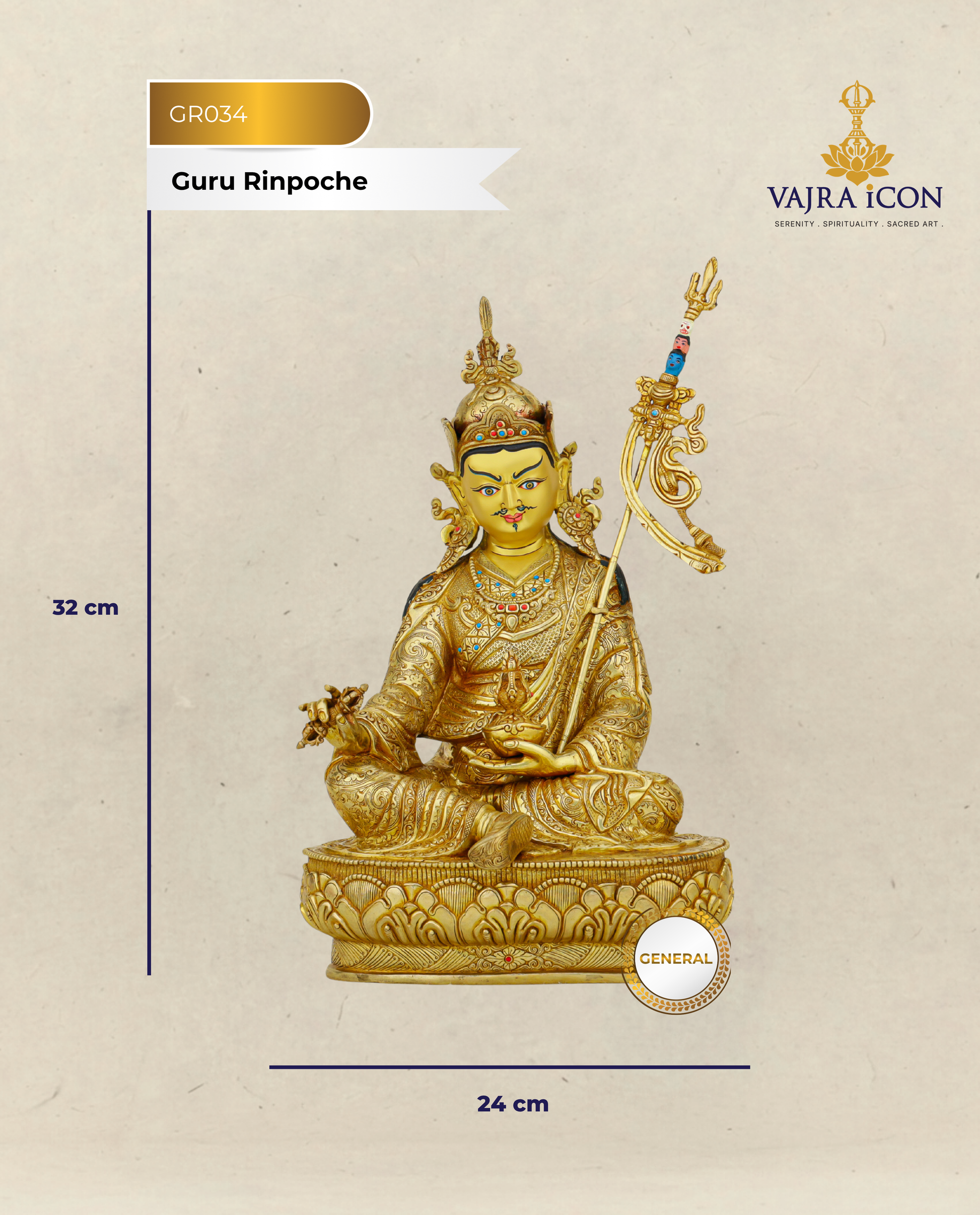 Born from a Lotus, Forged in Gold | Nepalese 24K Guru Rinpoche Statue - Authentic Handcrafted Statue