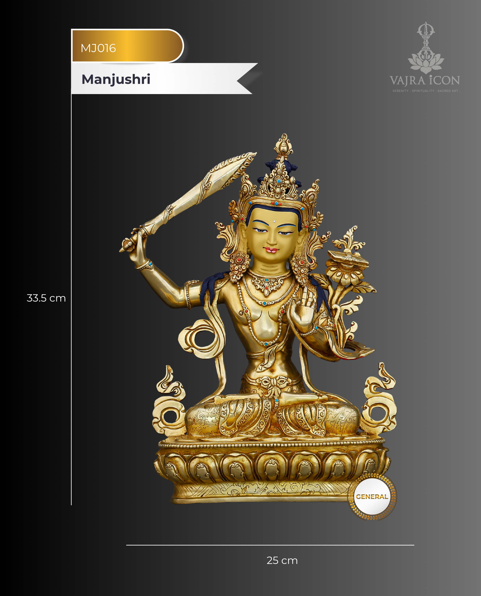 The Sword That Cuts Through Ignorance | 24K Gold Gilded Manjushri From Nepal - Authentic Handcrafted Statue