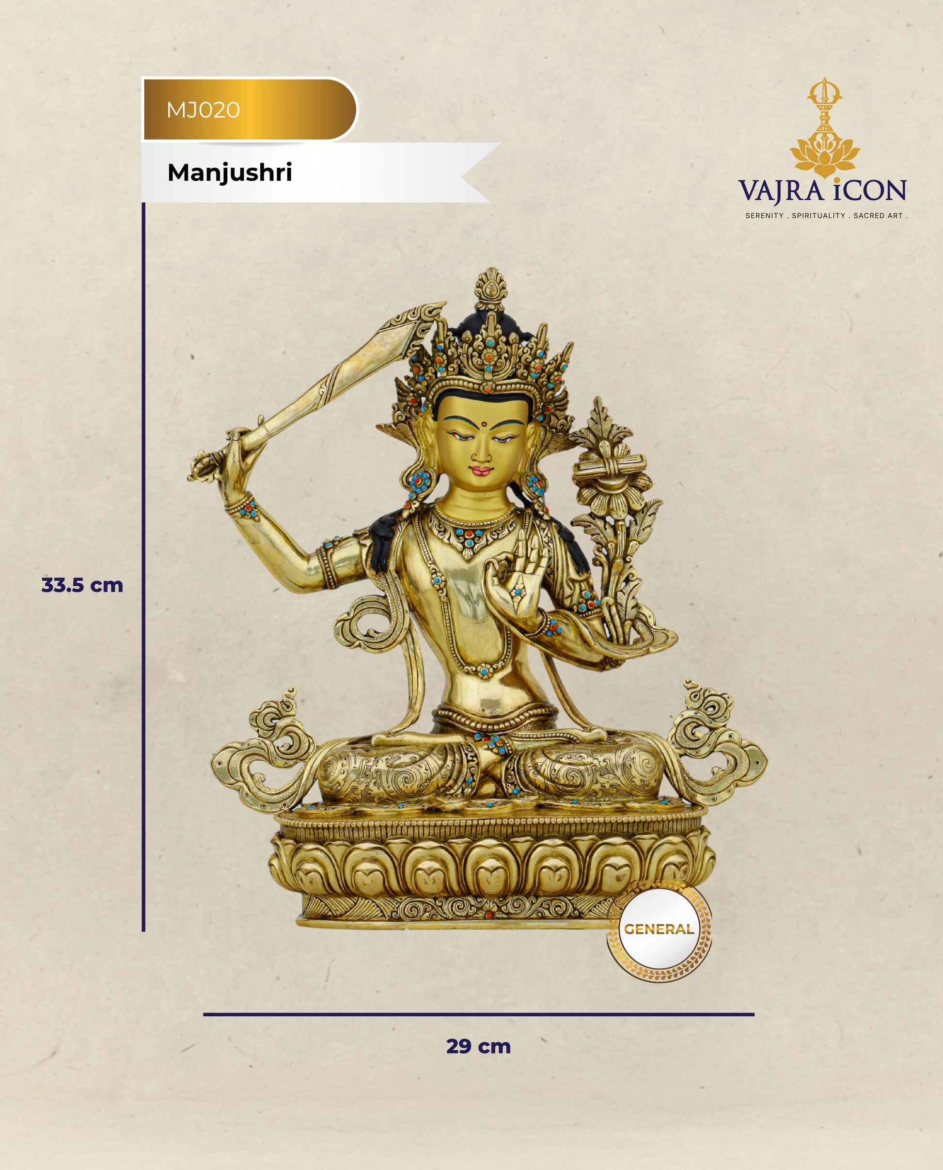 The Sword That Cuts Through Darkness | Nepalese 24K Gold Manjushri Statue That Awakens Wisdom - Authentic Handcrafted Statue