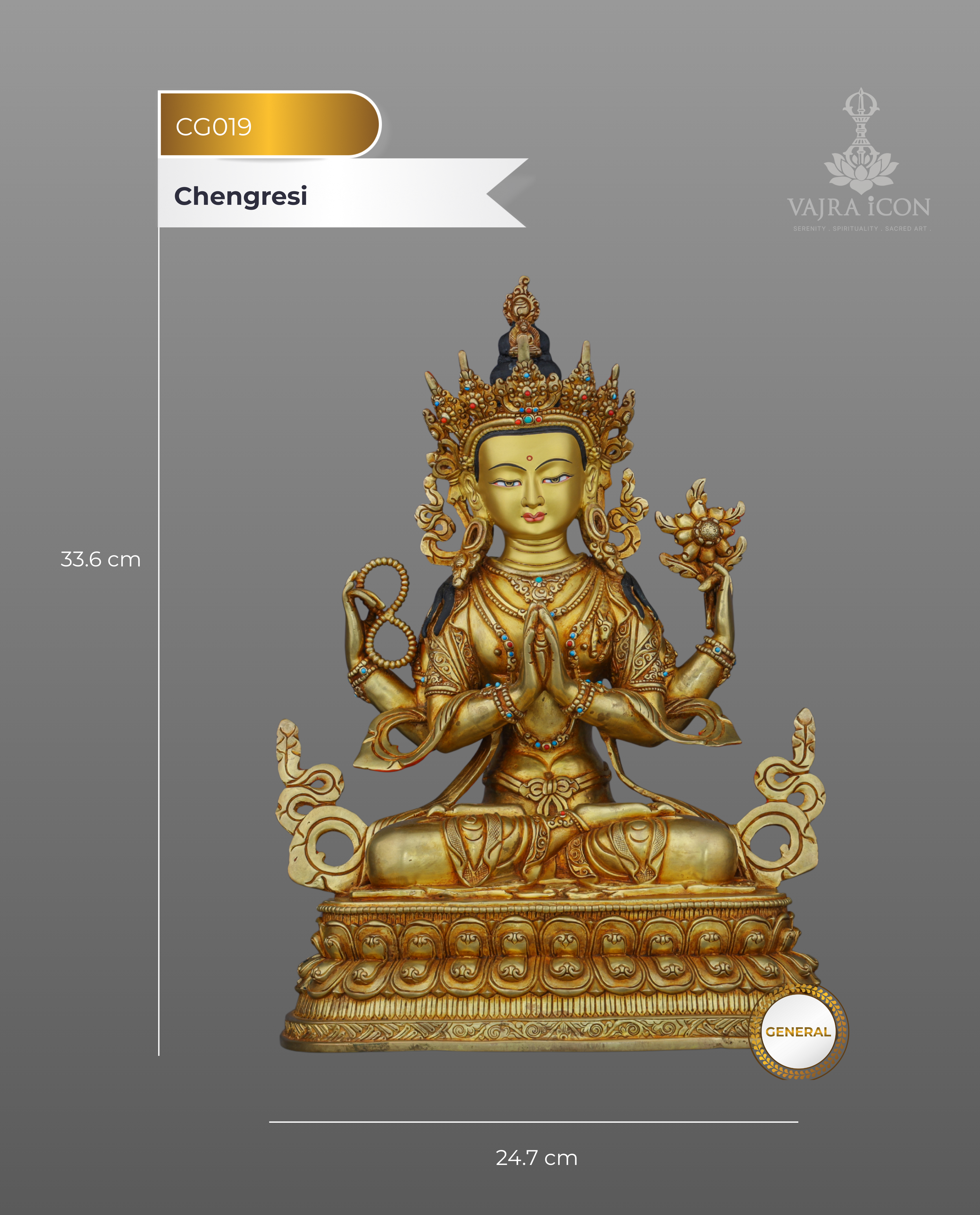 Exquisite 24K Gilded Chengresi Statue | Embodiment of Infinite Compassion