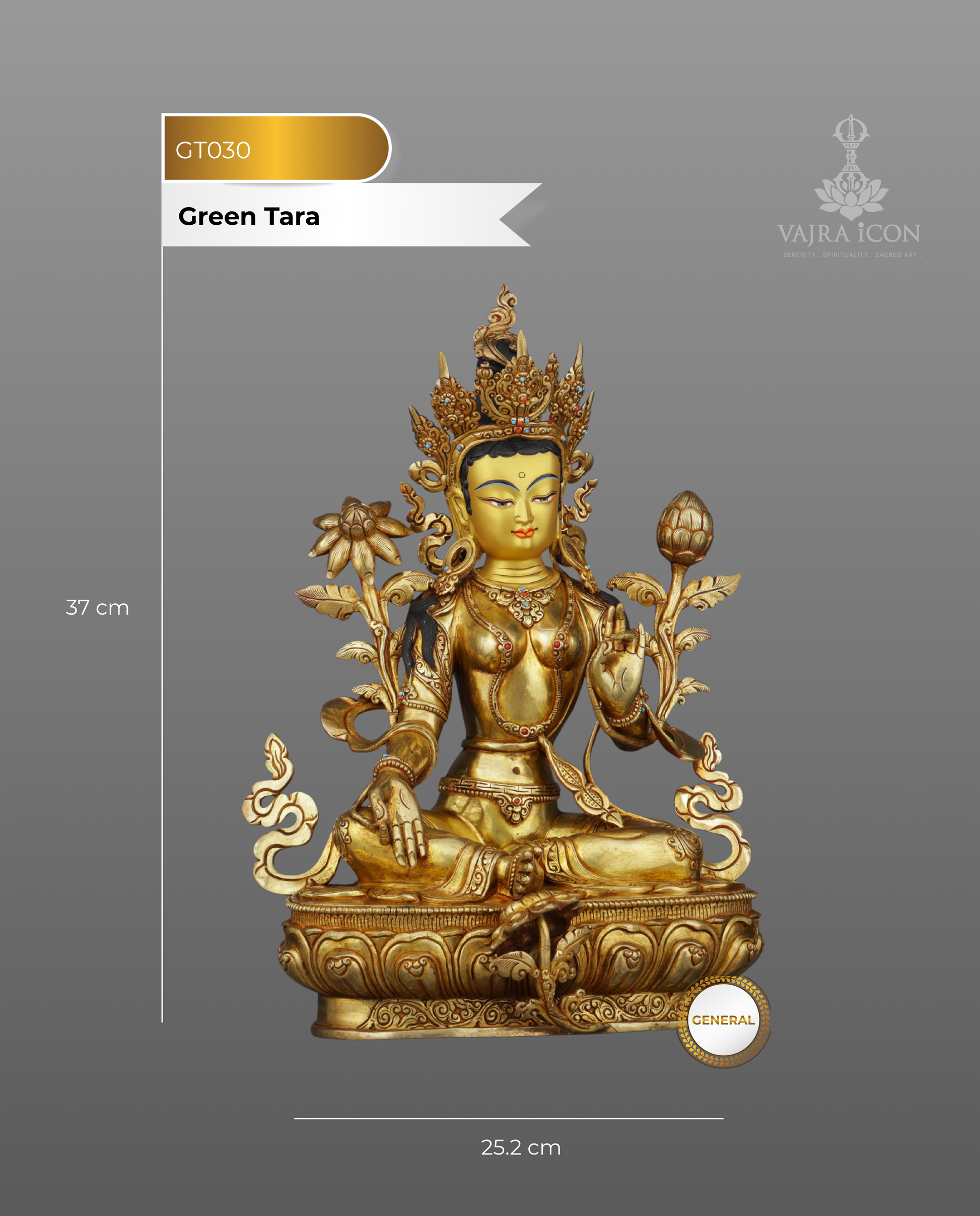 Invoke Gentle Liberation | Exquisite 24K Gold Gilded Green Tara Statue - Authentic Handcrafted Statue