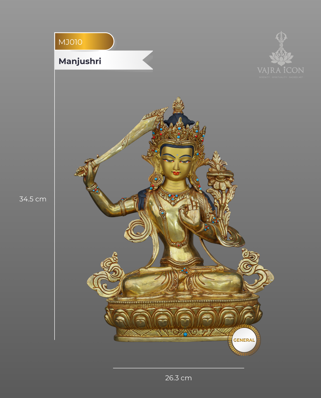 Sword of Enlightenment | Magnificent 24K Gilded Manjushri Statue