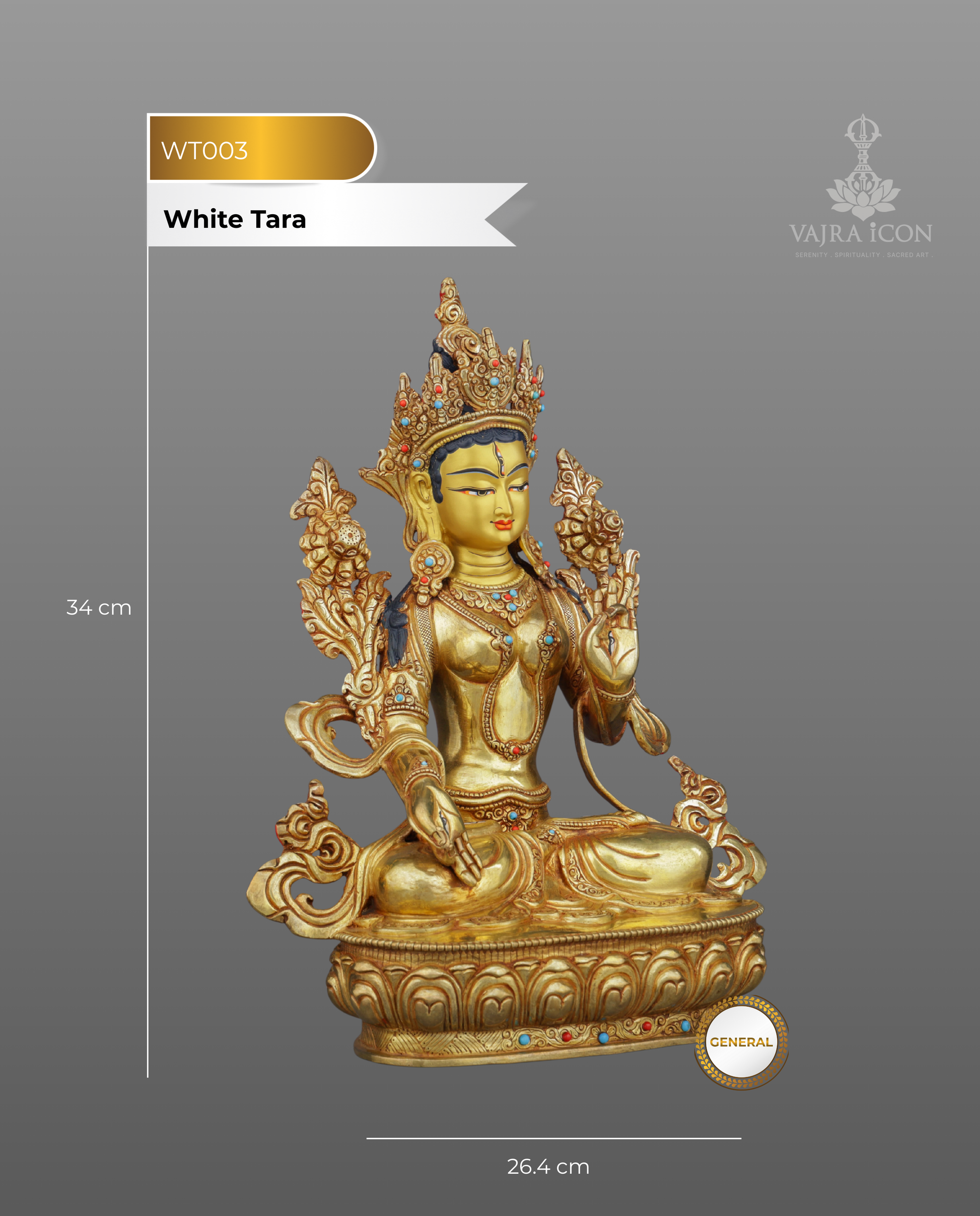 24K Gold Gilded White Tara Statue | Nepalese Masterpiece - Authentic Handcrafted Statue